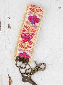 natural life embroidered key chain - light pink