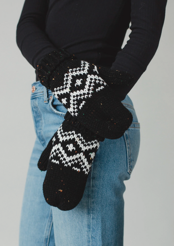 charcoal + white knit mittens