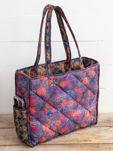 natural life reversible puffy tote bag - large floral garden