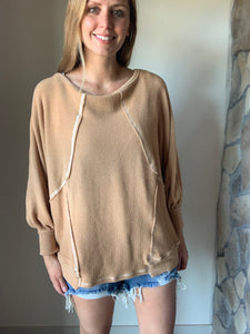 reversible oversized french terry top | camel + white