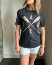 Load image into Gallery viewer, lake paddle black mineral washed graphic tee