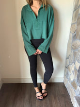 Load image into Gallery viewer, green french terry zip up top