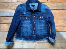 Load image into Gallery viewer, dark frayed denim jacket | s-3xl