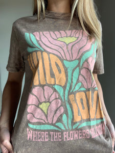 wild love mocha mineral washed graphic tee
