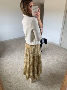 antique gold print midi skirt