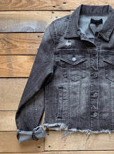 Load image into Gallery viewer, vintage grey washed frayed denim jacket