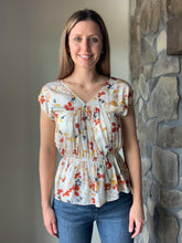 Load image into Gallery viewer, cream satin floral blouse