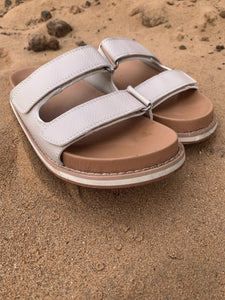 beige double strap slide sandals