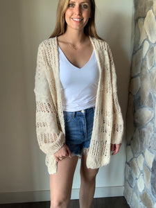 oversized open weave cardigan | cream + lavender