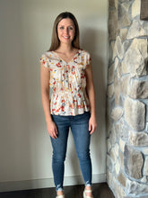 Load image into Gallery viewer, cream satin floral blouse