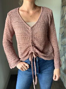 dusty rose crochet cinched top
