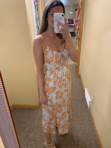 apricot + white floral midi dress