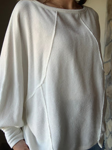 reversible oversized french terry top | camel + white
