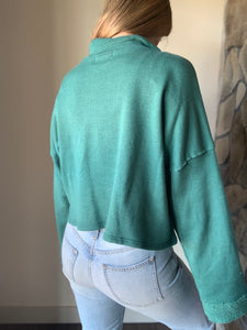 green french terry zip up top