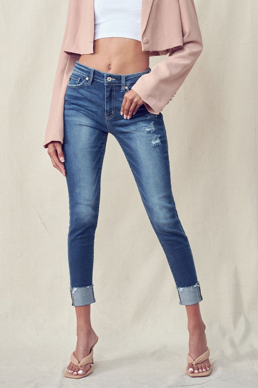 kancan dark wash cuffed skinny size 1