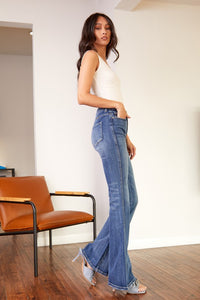 KAN CAN HIGH RISE MEDIUM WASH FLARE JEANS