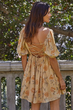 Load image into Gallery viewer, YELLOW FLORAL LACE-UP BACK BABYDOLL DRESS