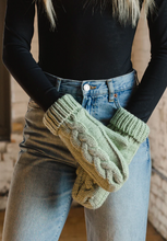 Load image into Gallery viewer, sage green knit fleece-lined mittens
