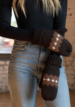 Load image into Gallery viewer, dark brown printed fleece-lined mittens