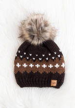 Load image into Gallery viewer, dark brown printed fleece-lined pom beanie