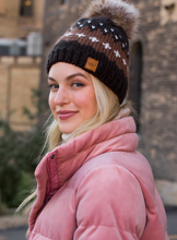 Load image into Gallery viewer, dark brown printed fleece-lined pom beanie
