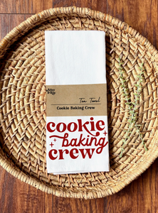 cookie baking crew holiday tea towel