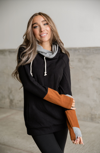 AA black, grey + rust elevated double hooded sweatshirt | xs-3xl