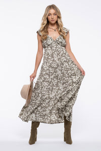 OLIVE FLORAL TIERED MAXI DRESS