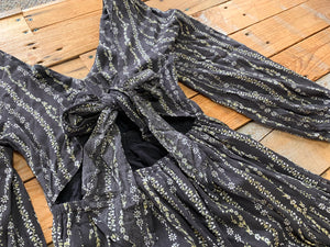 charcoal floral vine tie back midi dress