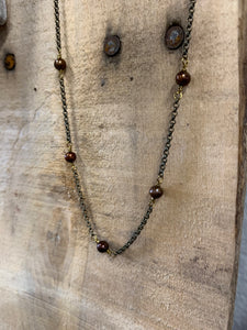 short wine pearl+chain necklace