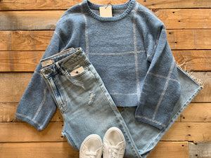 blue grid sweater
