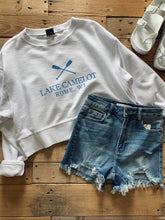 Load image into Gallery viewer, LAKE CAMELOT WHITE CROPPED CORDED SWEATSHIRT