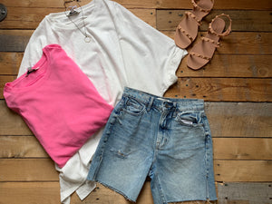 slouchy tee | white + hot pink