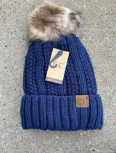 Load image into Gallery viewer, cc braided pom beanie with fleece lining | 7 colors