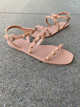 Load image into Gallery viewer, tan strappy studded jelly sandals