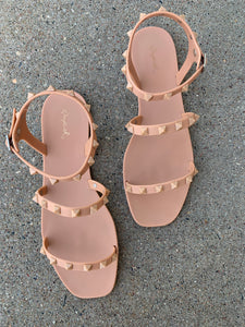 tan strappy studded jelly sandals