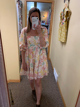 Load image into Gallery viewer, PINK, YELLOW, GREEN + CREAM FLORAL DRESS