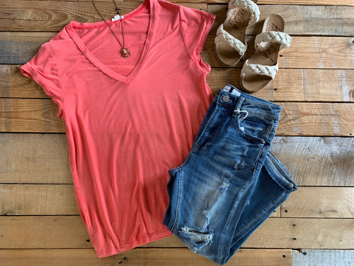 coral favorite v-neck tee