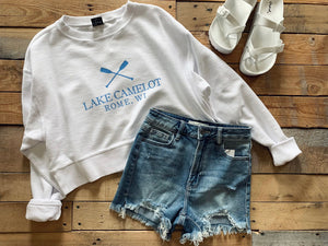 LAKE CAMELOT WHITE CROPPED CORDED SWEATSHIRT