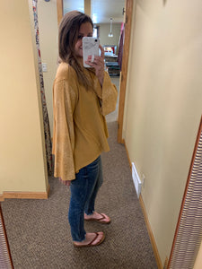 MUSTARD PRINTED BELL SLEEVE OVERSIZED TOP | S-3XL
