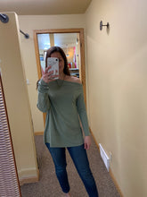 Load image into Gallery viewer, soft sage ribbed off shoulder top