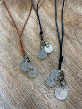 Load image into Gallery viewer, coin + leather necklace