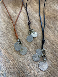 coin + leather necklace