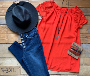bright red crochet contrast top | s-3xl