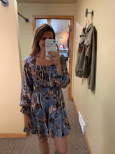 Load image into Gallery viewer, BLUE SOUTHWEST PRINT SQUARE NECK DRESS