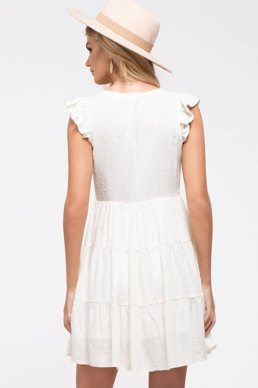 SWISS DOT BUTTON TIERED DRESS
