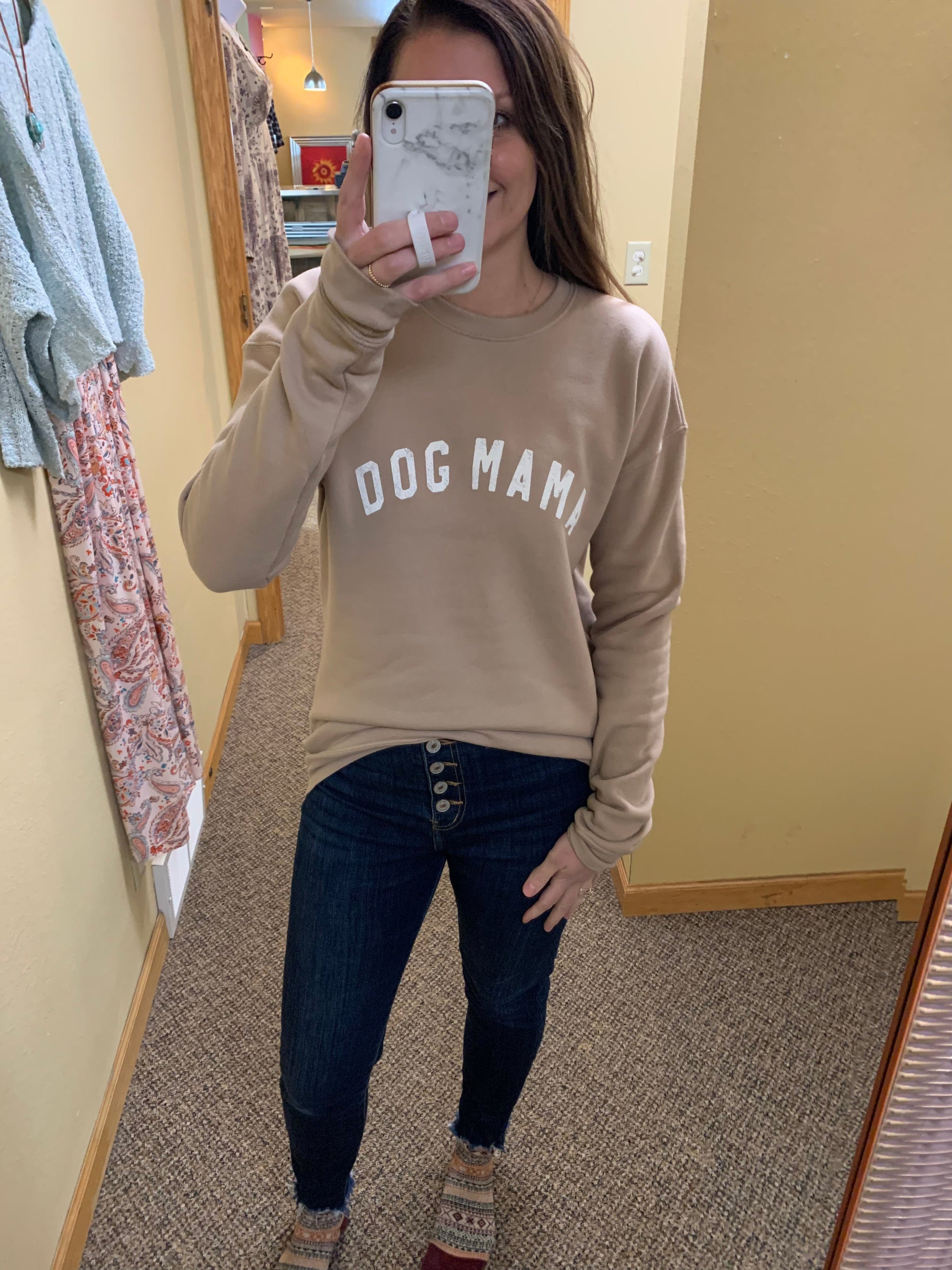 tan dog mama sweatshirt