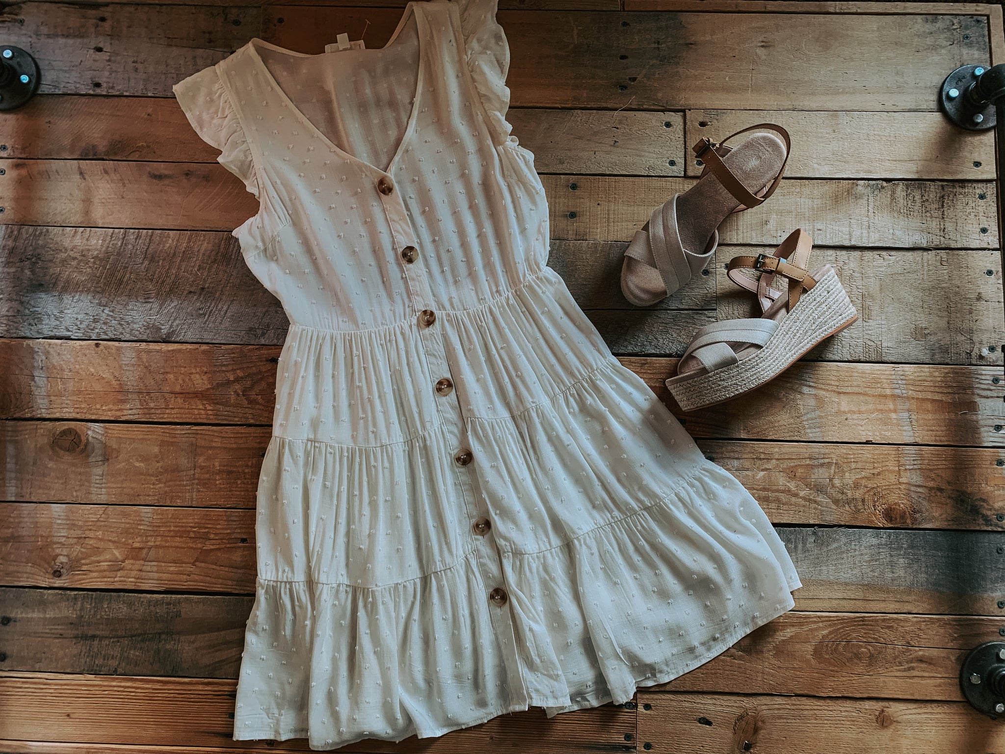 SWISS DOT BUTTON TIERED DRESS
