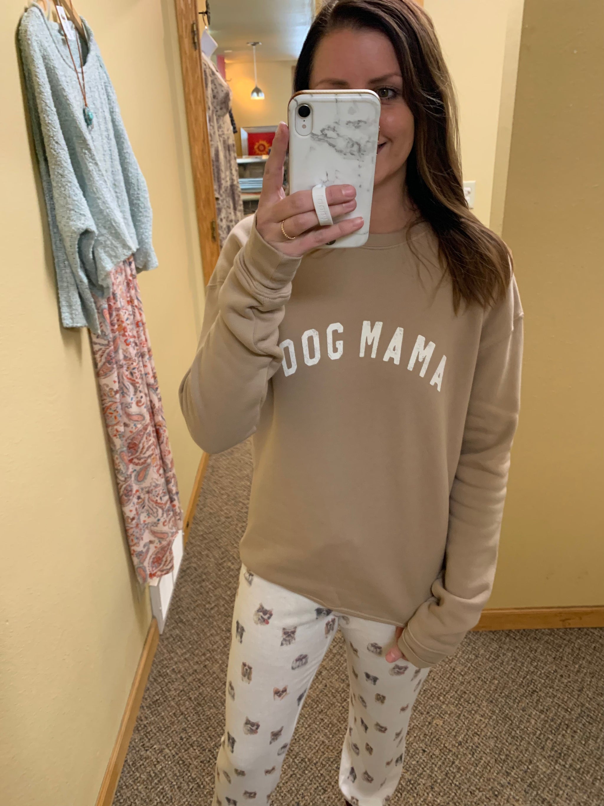 tan dog mama sweatshirt